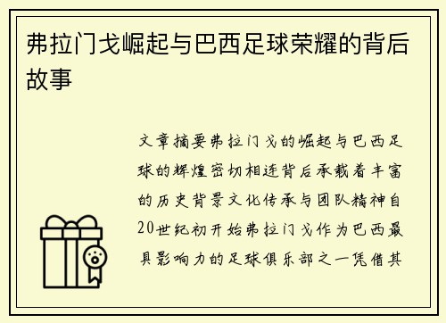 弗拉门戈崛起与巴西足球荣耀的背后故事