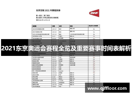 2021东京奥运会赛程全览及重要赛事时间表解析
